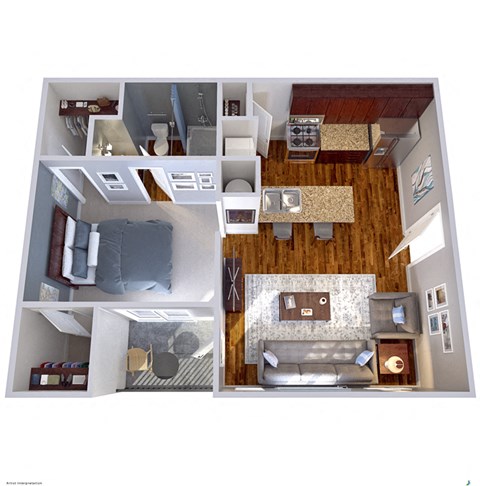 Floor plan for 1 bed, 1 bath, 537 sqft